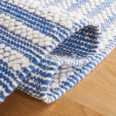 Ivory and Blue Flat Woven Wool Area Rug