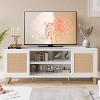 65" White TV Stand - Modern Rattan Entertainment Center with Storage Doors & Shelves - 3 of 4