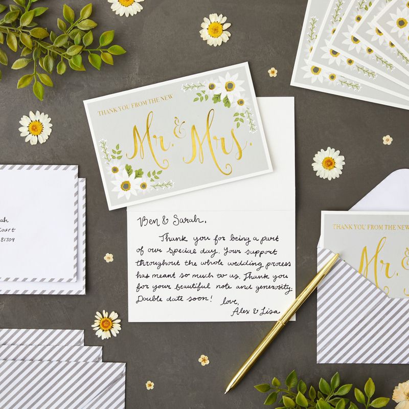Sustainable Greetings 48-Pack Gold Foil Thank You From The New Mr and Mrs Cards with Envelopes, Bulk Decorative Striped Cards for Wedding, 4 x 6 in, 2 of 9