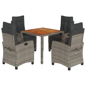 vidaXL Patio Dining Set with Cushions Outdoor Garden Furniture Poly Rattan - Gray 35.4" Table Length 4 Piece - 1 of 4