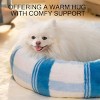 23" Plush Round Cat Bed for Indoor Cats, Calming Washable Fluffy Pet Bed with Non-Slip Bottom, Soft Dog Bed for Puppies & Kittens, Blue Striped - 4 of 4