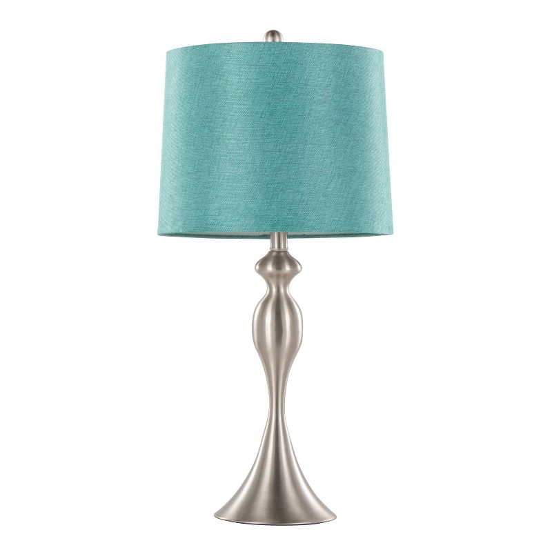 LumiSource (Set of 2) Ashland 27&#34; Contemporary Metal Table Lamps Brushed Nickel with Turquoise Textured Linen Shade from Grandview Gallery, 2 of 6