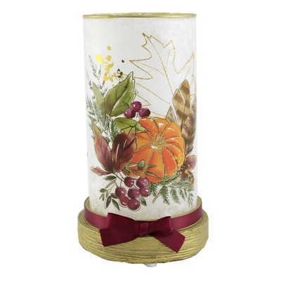 Stony Creek 8.5" Fall Foliage Cylinder W/ Base Glass Pumpkin Light Pre-Lit  -  Novelty Sculpture Lights