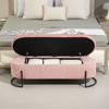 CAVINAS Oval Storage Ottoman Bench with Safety Hinge, Velvet Storage Bench with Padded Top, Multi-Functional Upholstered Bedroom End Bench - 2 of 4