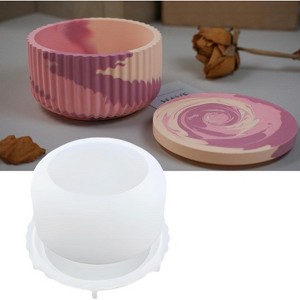 JDICTION Flate Vertical Cup Shape Silicone Mold with Lid - DIY Resin/Concrete/Plaster Candle Jar, Flower Pot, Jewelry Storage - 1 of 4