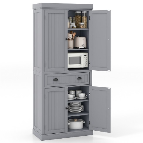 Costway Kitchen Cabinet Pantry Cupboard Freestanding With Shelves Grey Target