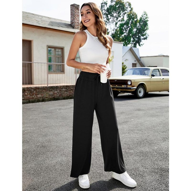 Women's Yoga Pants with Pockets Casual Joggers Loose Lounge Wide Leg High Waisted Drawstring Pants, 5 of 7