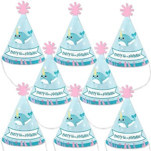 Big Dot of Happiness Narwhal Girl - Mini Cone Under The Sea Baby Shower or Birthday Party Hats - Small Little Party Hats - Set of 8 - 1 of 4