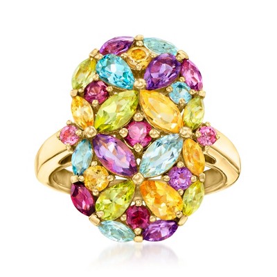 Ross-Simons 2.61 ct. t.w. Multi-Gemstone Floral Ring in 18kt Gold Over Sterling