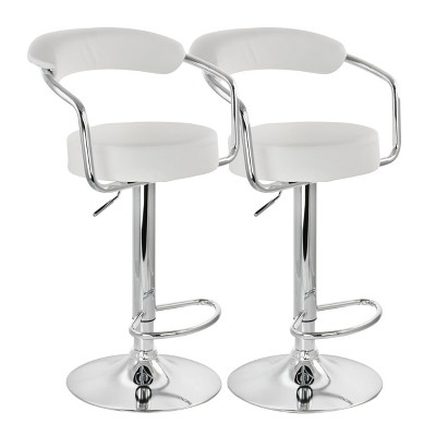 Elama 2 Piece Faux Leather Retro Adjustable Bar Stool with Chrome Handles and Base