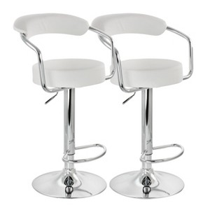 Elama 2 Piece Faux Leather Retro Adjustable Bar Stool in White with Chrome Handles and Base - 1 of 4