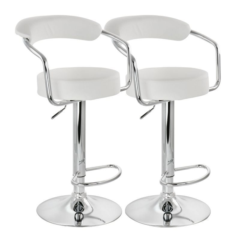 Elama 2 Piece Faux Leather Retro Adjustable Bar Stool in White with Chrome Handles and Base, 1 of 12