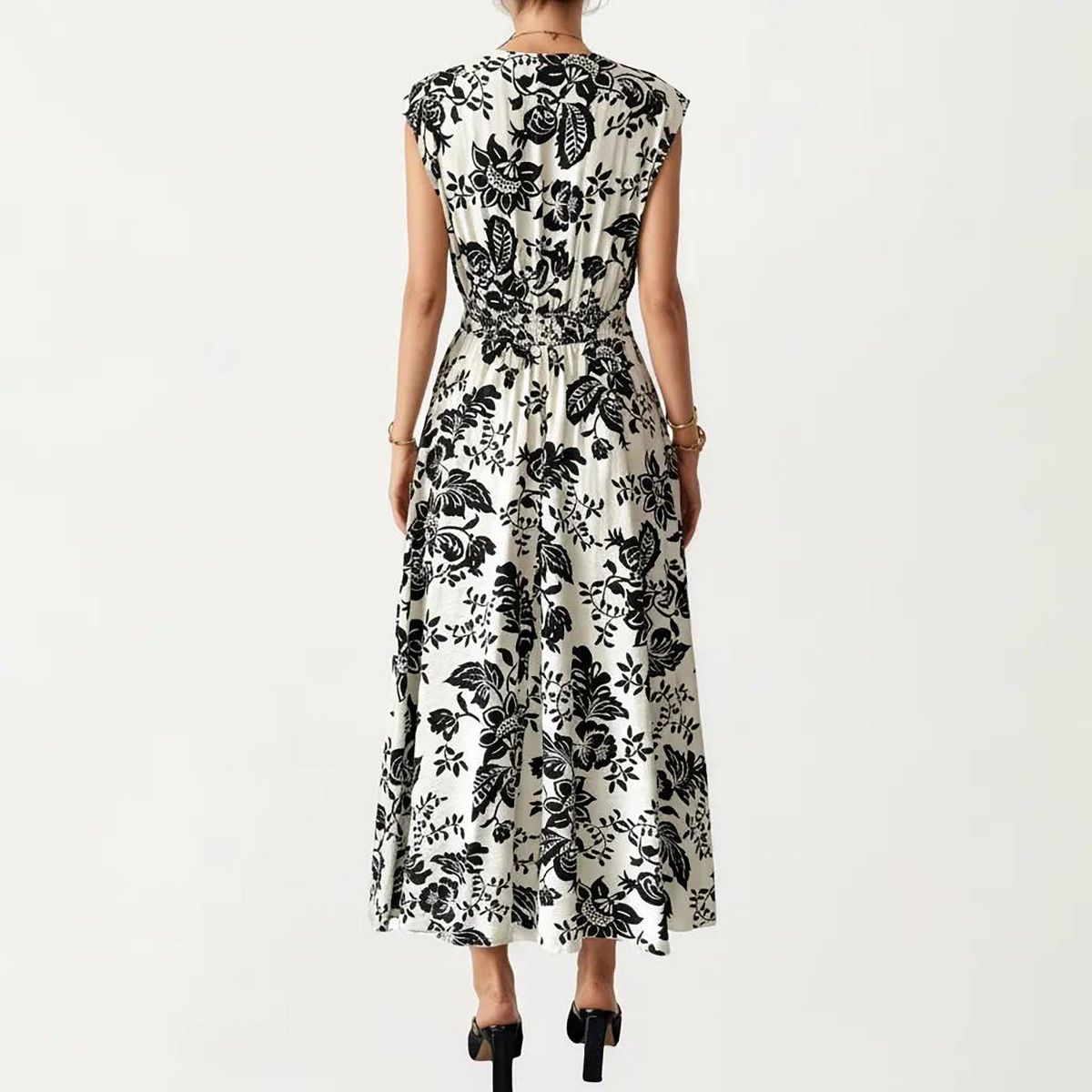 Anna-Kaci Women's V Neck Maxi Dress with Floral Print and Flutter Sleeves - thumbnail 3