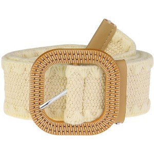 INSPIRE CHIC Women's Straw Belts Stretch Boho Wooden Style Buckle Waist Belt - 1 of 4