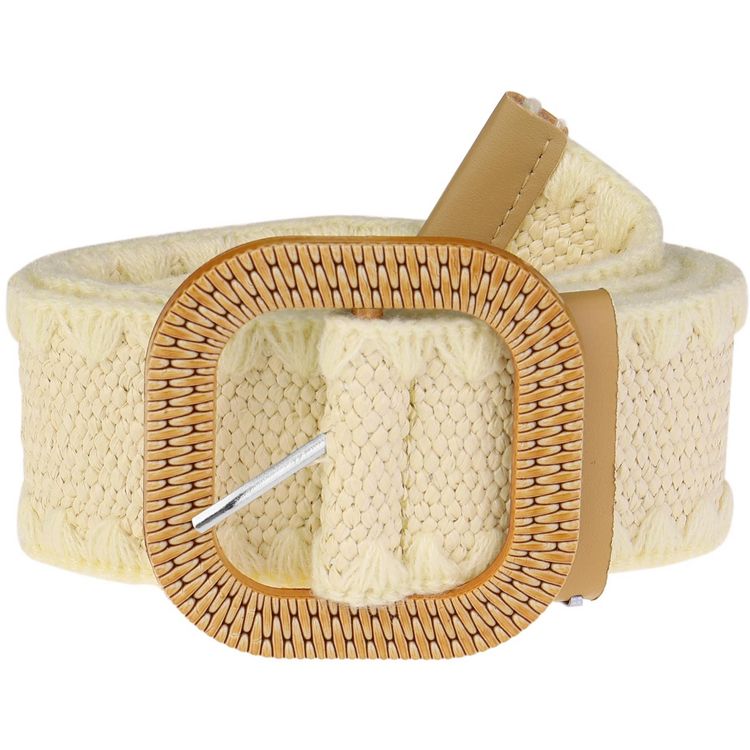 INSPIRE CHIC Women s Straw Woven Elastic Stretch Boho Braided Wide Belt Milky White Maximum Waist 115.0cm 45.3