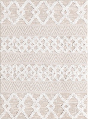 Beige Geometric Flat Woven Indoor Rug 4' x 6'