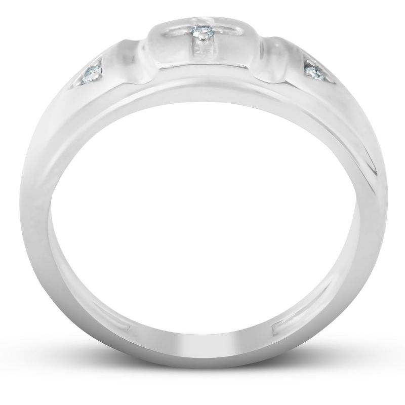 Pompeii3 Mens Diamond Cross Wedding Ring 10k White Gold, 4 of 6