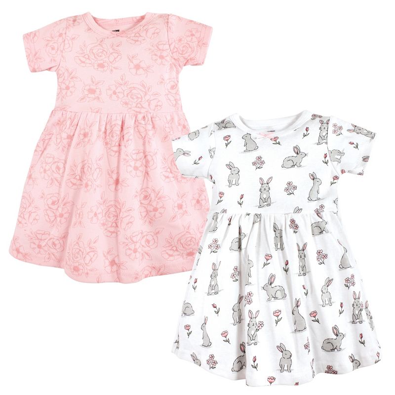 Hudson Baby Infant and Toddler Girl Cotton Dresses, Bunny Floral, 1 of 6