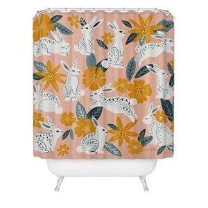 Deny Designs Cat Coquillette Bunnies Blooms Teal Blush Shower Curtain: Abstract Woven Polyester, Machine Washable - 1 of 2