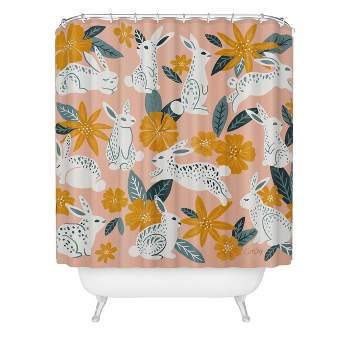 Deny Designs Cat Coquillette Bunnies Blooms Teal Blush Shower Curtain