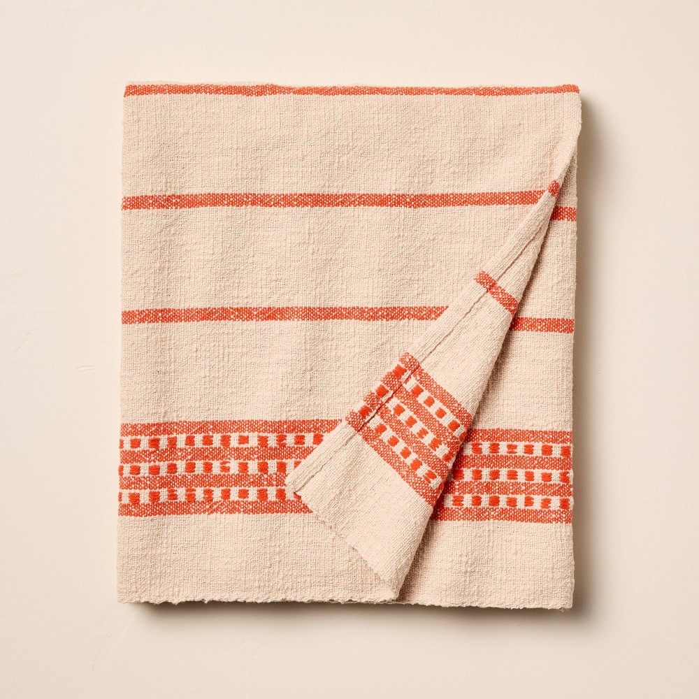Photos - Duvet Border Check Woven Throw Blanket Blush/Poppy - Hearth & Hand™ with Magnoli