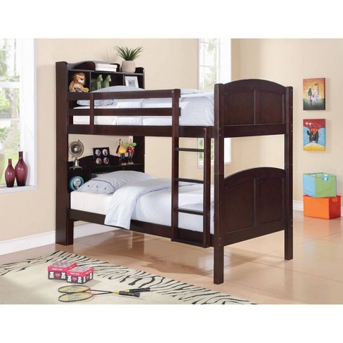 Twin Travis Bunk Bed With Bookcase Headboard Cappuccino Brown