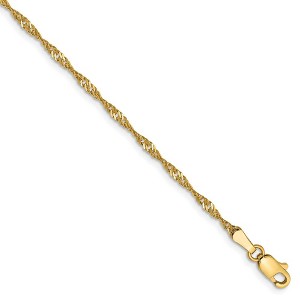 Black Bow Jewelry 1.7mm, 14k Yellow Gold, Singapore Chain Bracelet - 1 of 4