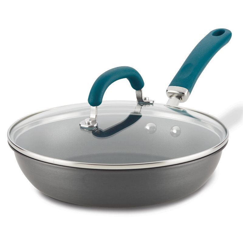 Rachael Ray Create Delicious 10.25&#34; Hard Anodized Aluminum Nonstick Deep Fry Pan w/ Lid Teal Handles, 1 of 6