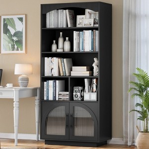 SOLACE FURNITURE 70" Tall Bookshelf, Bookcase with Doors, 5 Tier Bookshelf with Cabinet & Adjustable Shelves - 1 of 4