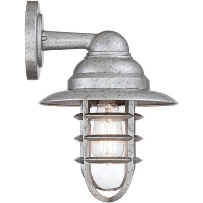 Galvanized Silver Industrial Outdoor Wall Light with Clear Glass