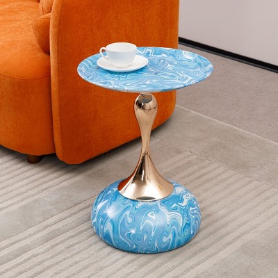 Small Circle Side Table,Metal Drink Table Settee Side Tables Unique End Tables For Living Room,Serving Tray Top Martini Table-Cuddlewood