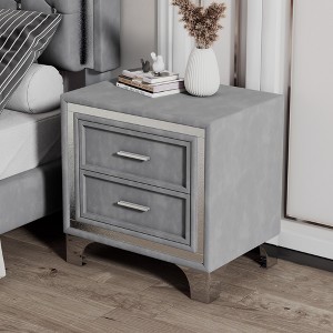 Mid Century Nightstand with 2 Drawers, Velvet Bedside Table with Metal Legs-ModernLuxe - 1 of 4