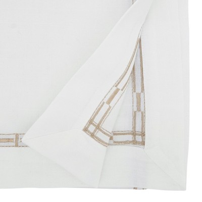 White and Gold Embroidered Border Polyester Table Runner