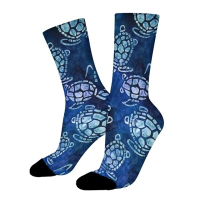Sea Turtles Blue Women Printed Crew Socks Funny Funky Socks Soft Polyester Novelty Gifts for Artists Men
