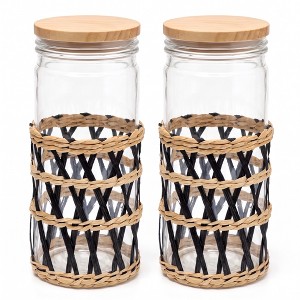 Just Cook 2-Piece Round Glass Canister Set with Pine Wood Lids, 33.8 oz ...