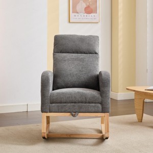Modern Accent Rocking Recliner Armchair With Wood Legs,Teddy Fabric High Backrest Nursery Rocking Chair With Side Pocket And Leg Rest-Cuddlewood - 1 of 4