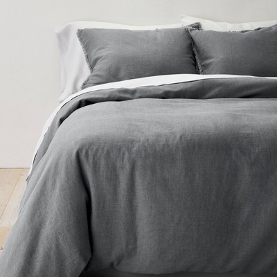 Full/Queen Heavyweight Linen Blend Duvet Cover & Sham Set Dark Gray -  Casaluna™