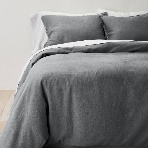 Full/queen Heavyweight Linen Blend Duvet Cover & Sham Set Dark