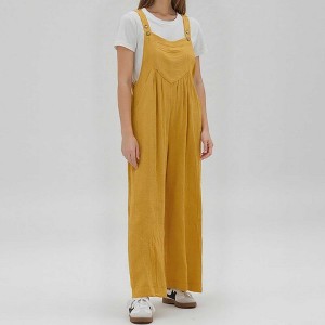 Woman Solid Color Wide-Leg Jumpsuit with Adjustable Straps and Pockets – Cherie Code - 1 of 4
