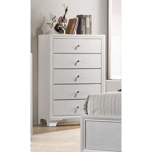 NicBex Modern Glam Style 5 Drawers Dresser Glam Closet Storage with Embossed Crocodile Pattern for Bedroom, Living Room, Hallway, White - image 1 of 4