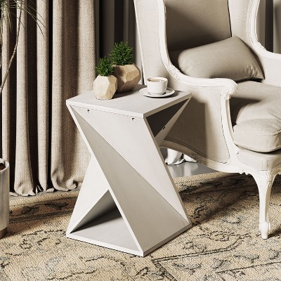 JIONJOY Rustic Square Pedestal End Table with Artistic Twisted Legs - Solid Wood Farmhouse Side Table for Living Room, Bedroom or Office