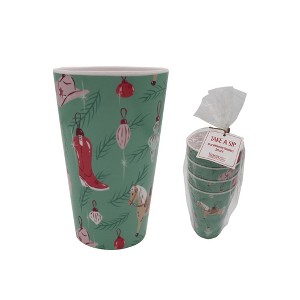 Transpac Melamine Cowboy Tumblers Set of 4 Multicolor Christmas Tree Ornaments Fun Western Holiday Decor Gift - 1 of 1