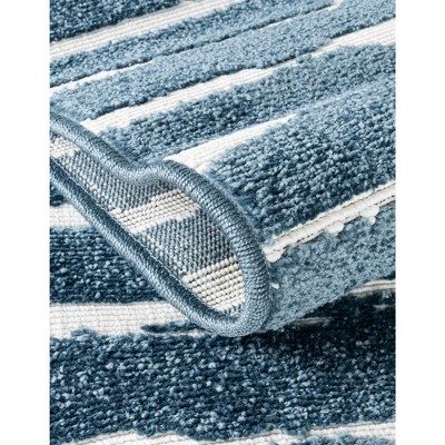 Coastal Breeze Blue Stripe 8' x 10' Synthetic Outdoor Rug