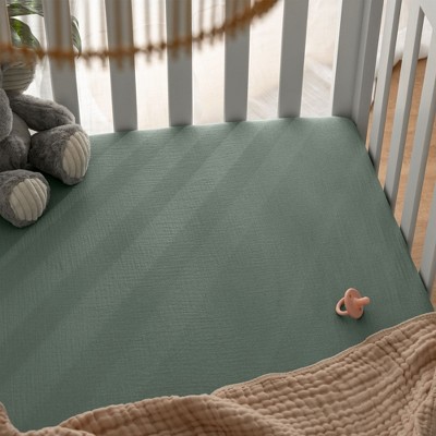 Fern Green Muslin Cotton Fitted Crib Sheet for Toddler Mattress