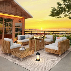 YOOCOZZ 8-Piece Metal Frame Outdoor Conversation Set with 43" Fire Pit Table and Water-Resistant Cushions-Gray - 1 of 4