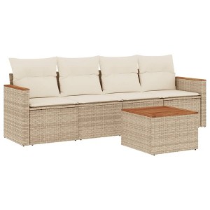 vidaXL Patio Sofa Set with Cushions Outdoor Conversation Furniture Poly Rattan - Beige With Table - 1 of 4