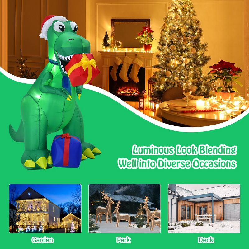 Costway 6Ft Christmas Inflatable Dinosaur Indoor & Outdoor Christmas Decoration, 5 of 11