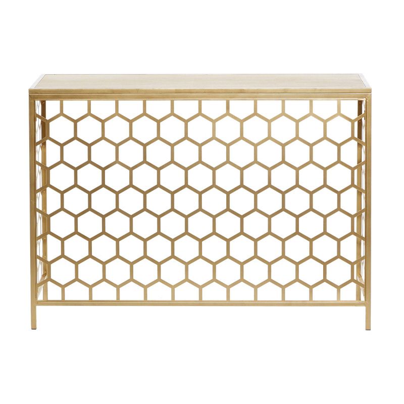 Contemporary Iron Beehive Pattern Console Table Gold - Olivia &#38; May, 6 of 9