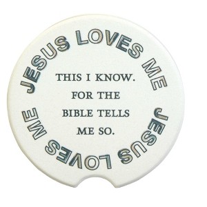 Dicksons Jesus Loves Me Distressed White 2.5 inch Ceramic Car Coasters Set of 2 - 1 of 4