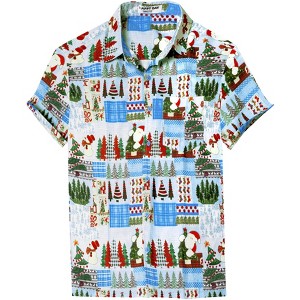LA LEELA Men's Holiday Beach Short Sleeve Hawaii Vacation Santa Claus Party Holiday Shirt Hawaiian Christmas Tree Shirts for Men - 1 of 4